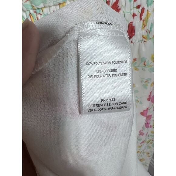 Maison Tara Floral Chiffon Clip Dot V Neck Smocked Midi Dress plus Size 14 - Picture 8 of 9